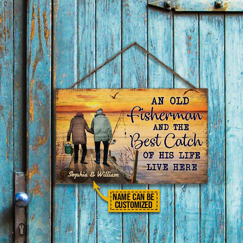 Personalized Fishing Fisherman Old Couple Live Here Customized Wood