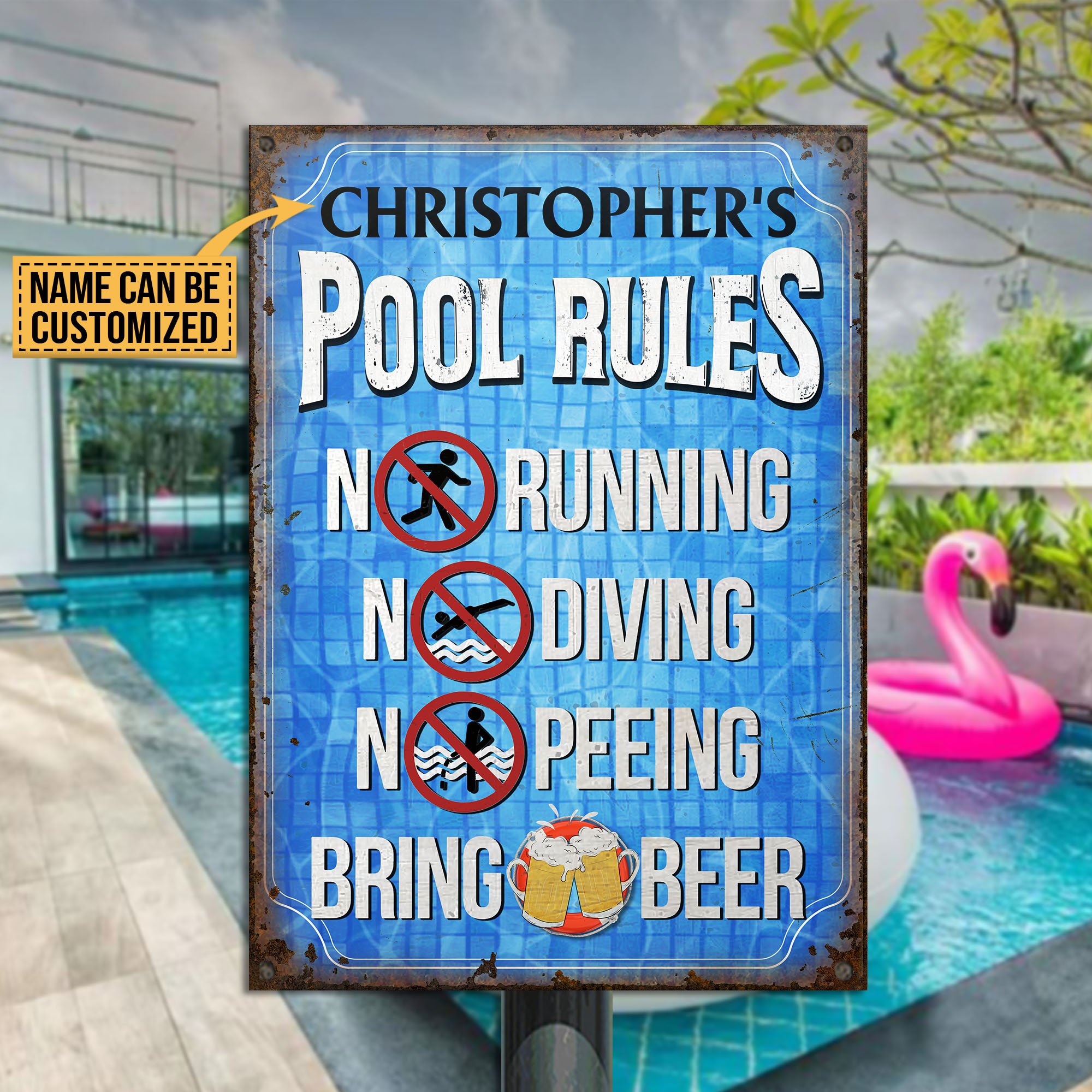 Personalized Swimming Pool Rules No Peeing Customized Classic Metal