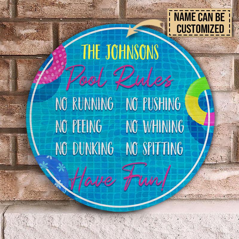 Personalized Swimming Pool Rules No Running Customized Wood Circle Sign